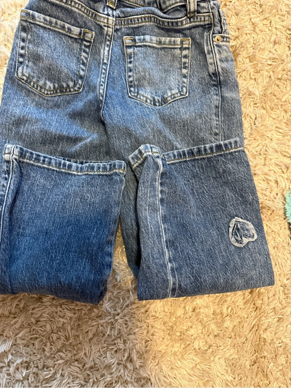 Girls' Blue Denim Jeans - Heart Patch & Two-Tone Styles
